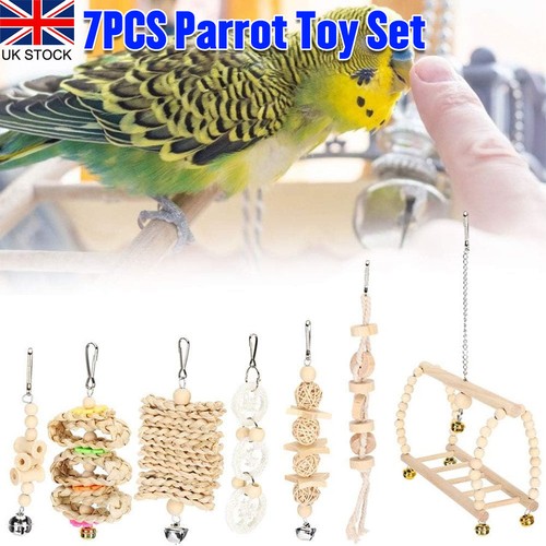 7pcs set wood parrot toy - wood,