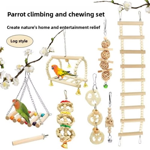 8pcs set wood parrot toy - wood,