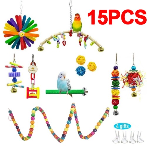 15pack parrot toys metal - parrot, rope