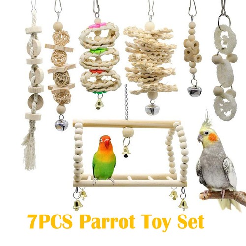7pcs set wood parrot - set,