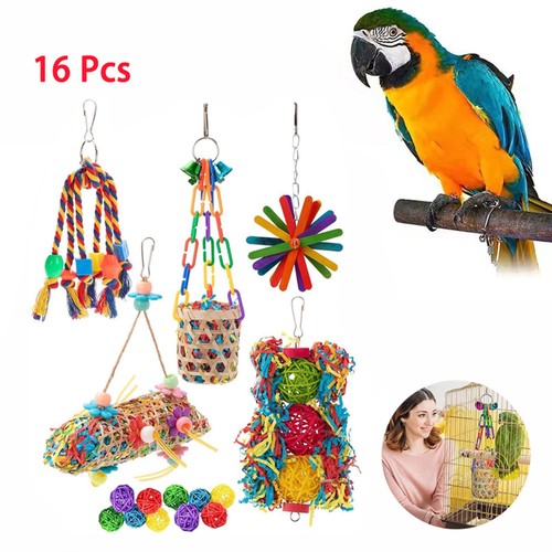 16pcs bamboo parrot toys - bamboo,